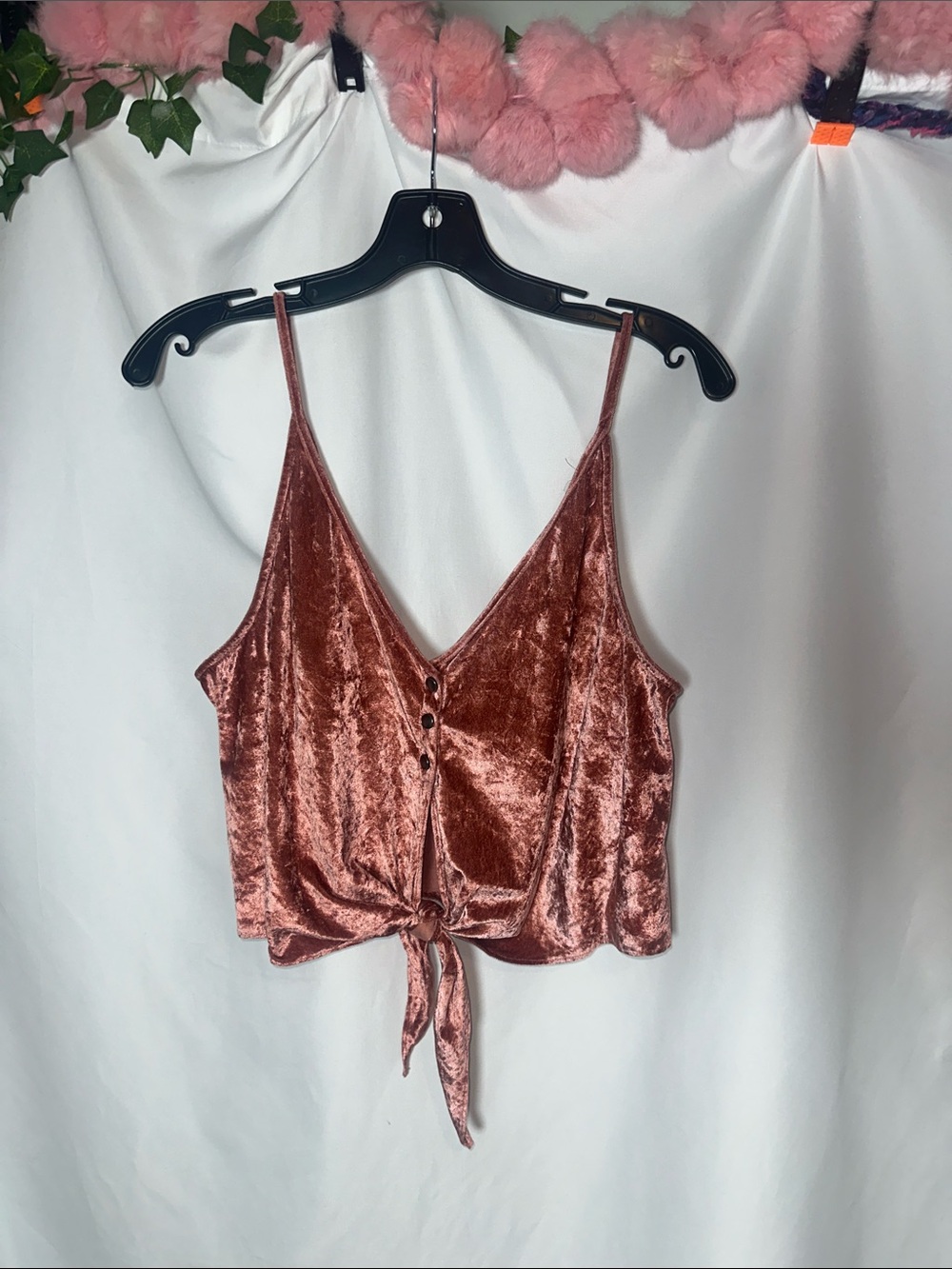 Free People Velvet Tie-Front Cami in Rust